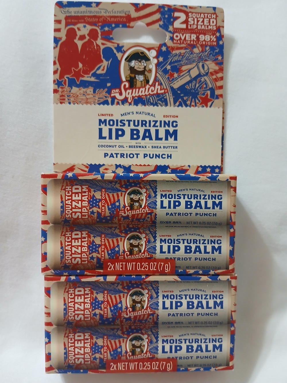 New - Dr Squatch-Patriot Punch Moisturizing Lip Balm — Blue & Red Set Of 2